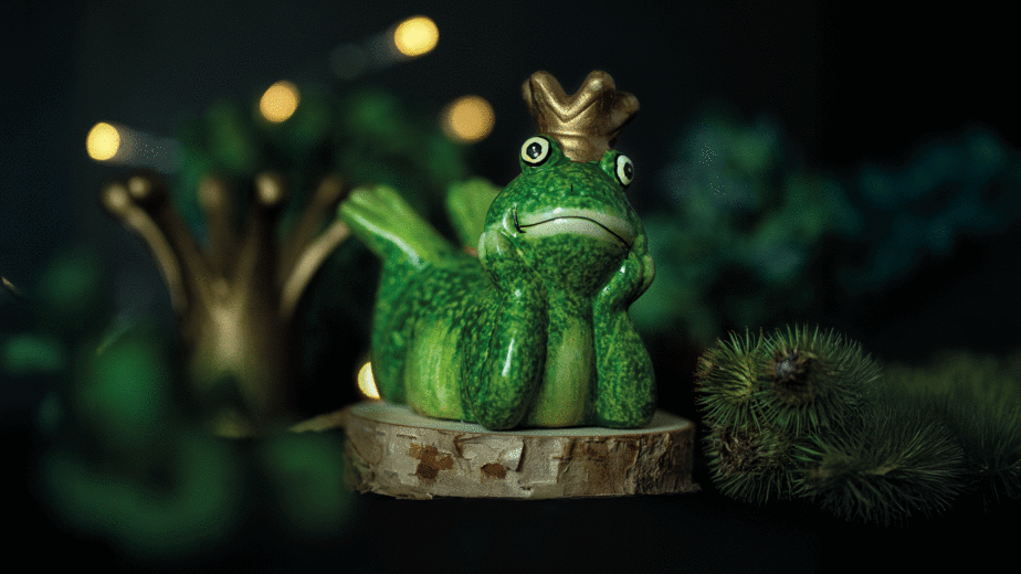 Die Froschkönigin verwandelt sich durch Mut und Liebe in eine weise Herrscherin über ein friedliches Reich.