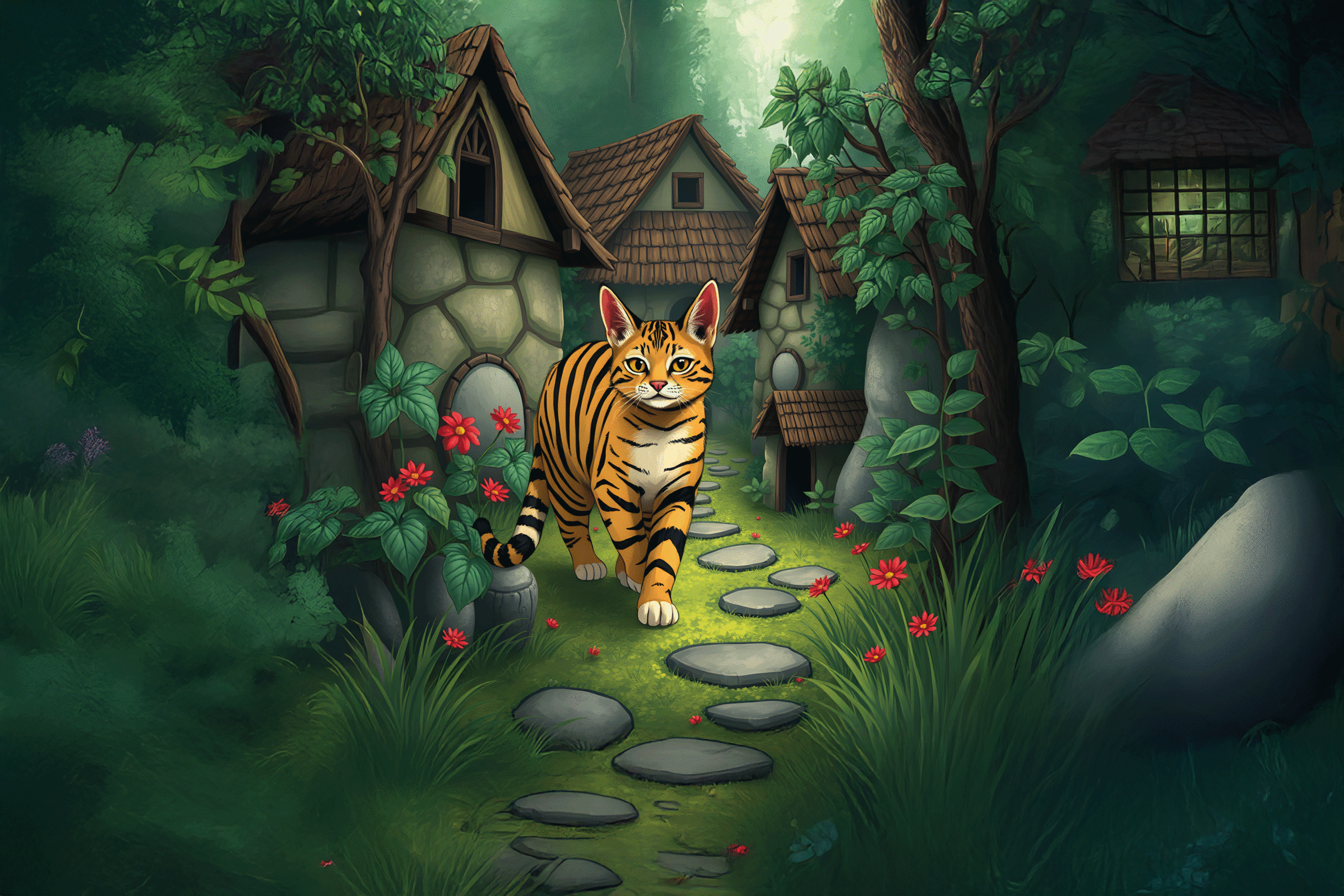 Der Gestreifter Kater sucht Abenteuer, findet unerwartete Freundschaft.