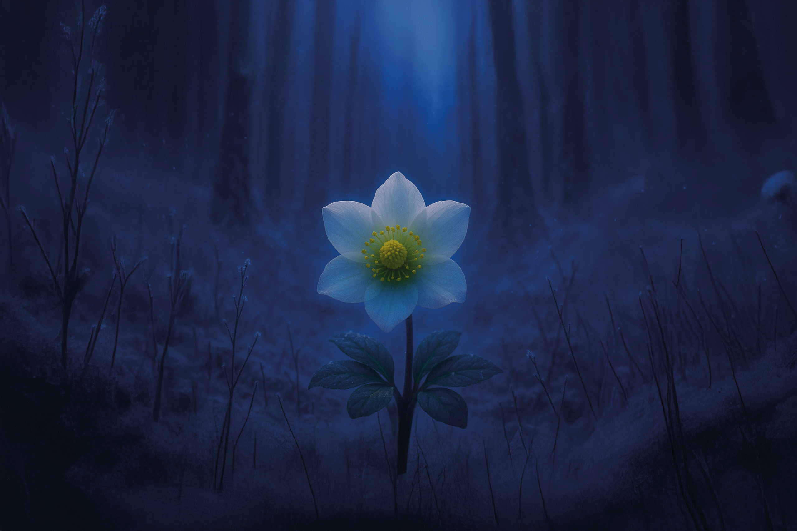 Im frostigen Winterwald erblühte Schneeröschen, trotzte Kälte und Dunkelheit, schenkte Herzen Hoffnung, Wärme und sanfte Schönheit.