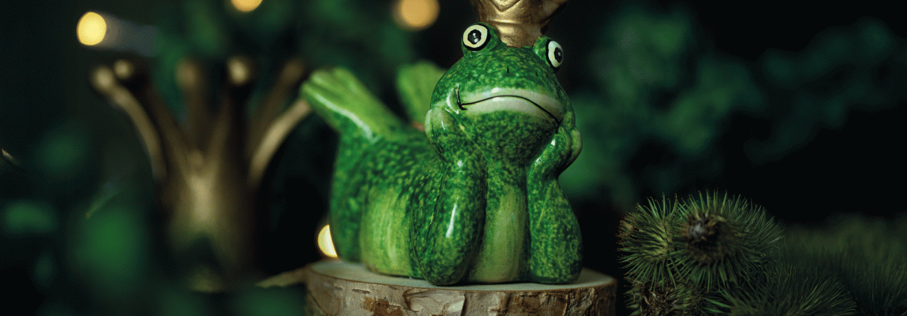 Die Froschkönigin verwandelt sich durch Mut und Liebe in eine weise Herrscherin über ein friedliches Reich.